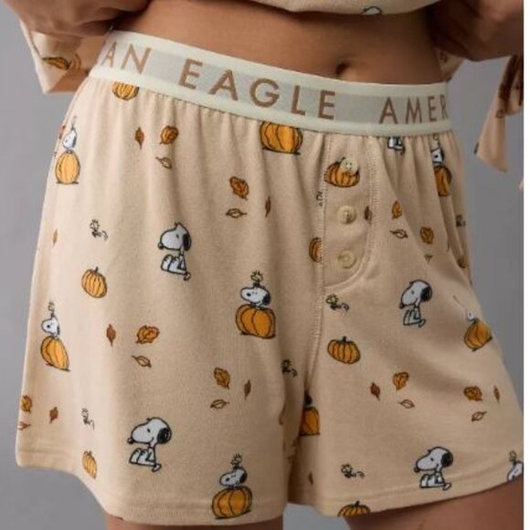 NEW American Eagle Peanuts Fall Pumpkin Plush Snoopy & Woodstock PJ Set XXL - Picture 3 of 7